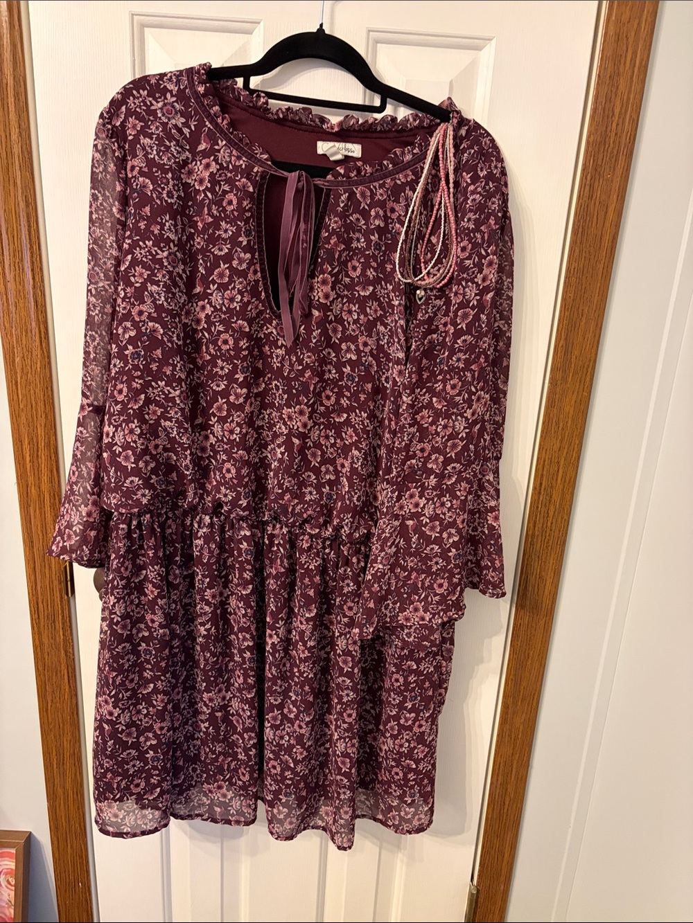 Speechless Plum Floral Chiffon Babydoll Dress with Aero necklace